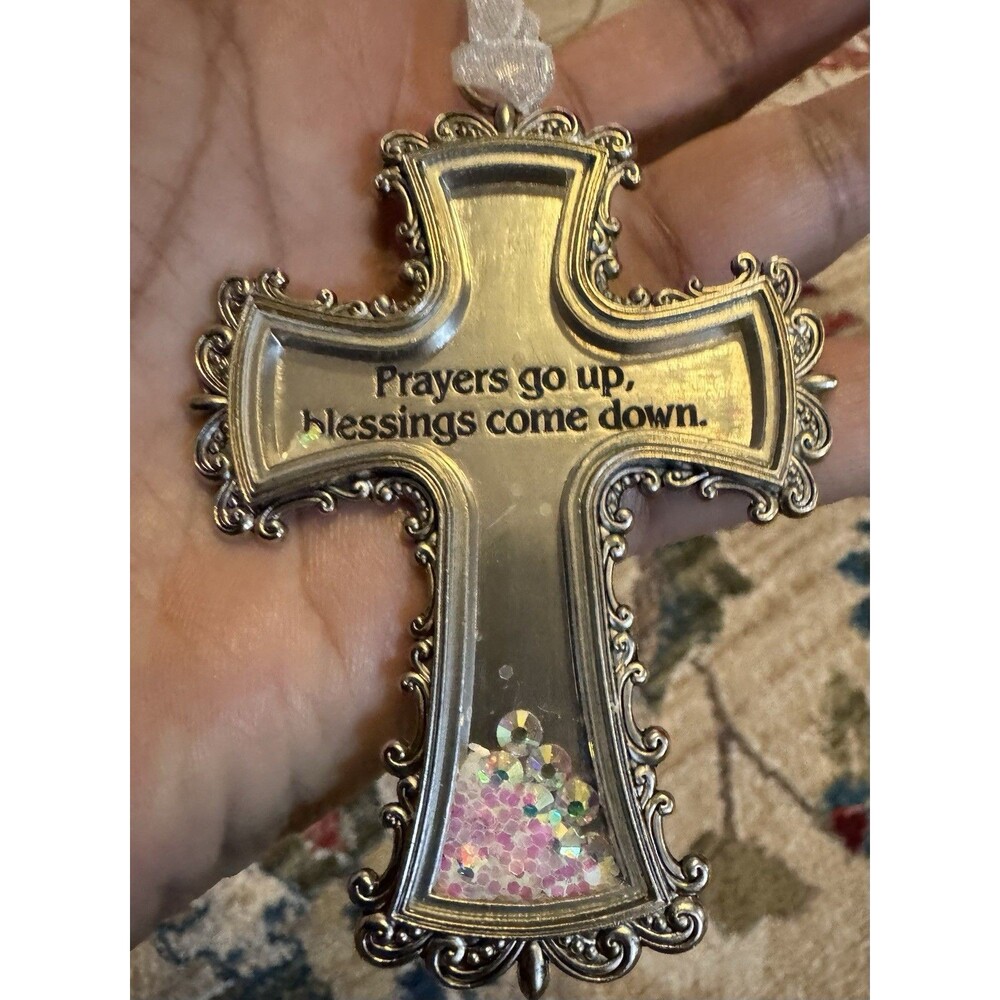 SPARKLE & SHINE CROSS ORNAMENT Ganz Prayers Go Up Blessings Come Down Religious
